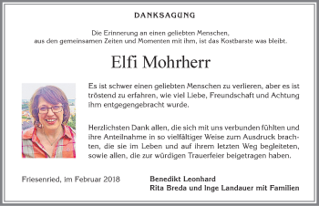 Traueranzeige von Elfi Mohrherr von Allgäuer Zeitung