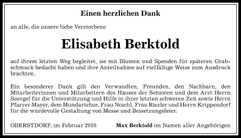 Traueranzeige von Elisabeth Berktold von Allgäuer Anzeigeblatt