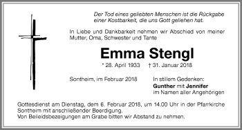 Traueranzeige von Emma Stengl von Memminger Zeitung