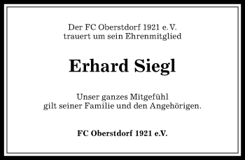 Traueranzeige von Erhard Siegl von Allgäuer Anzeigeblatt