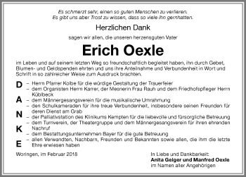Traueranzeige von Erich Oexle von Memminger Zeitung