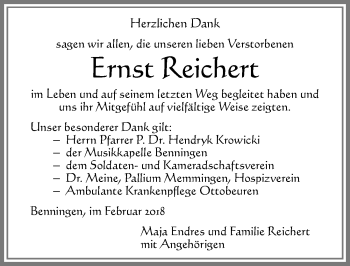 Traueranzeige von Ernst Reichert von Memminger Zeitung