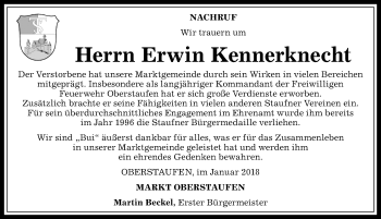 Traueranzeige von Erwin Kennerknecht von Allgäuer Anzeigeblatt