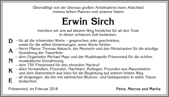 Traueranzeige von Erwin Sirch von Allgäuer Zeitung, Kaufbeuren/Buchloe