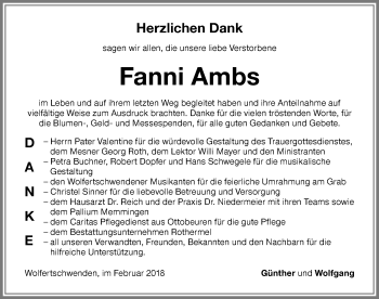Traueranzeige von Fanni Ambs von Memminger Zeitung