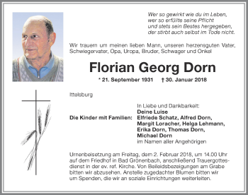 Traueranzeige von Florian Georg Dorn von Memminger Zeitung