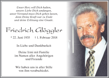 Traueranzeige von Friedrich Glöggler von Allgäuer Zeitung, Füssen