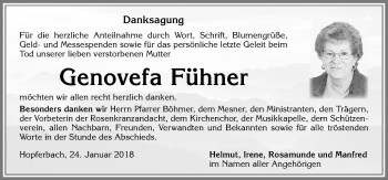 Traueranzeige von Genovefa Fühner von Allgäuer Zeitung