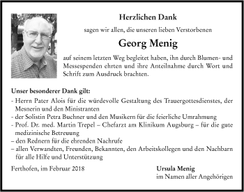 Traueranzeige von Georg Menig von Memminger Zeitung