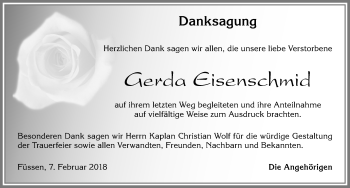 Traueranzeige von Gerda Eisenschmid von Allgäuer Zeitung, Füssen