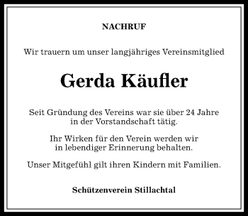 Traueranzeige von Gerda Käufler von Allgäuer Anzeigeblatt