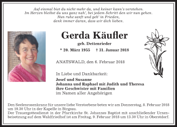 Traueranzeige von Gerda Käufler von Allgäuer Anzeigeblatt