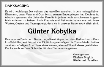 Traueranzeige von Günter Kobylka von Allgäuer Zeitung, Kaufbeuren/Buchloe