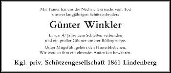 Traueranzeige von Günter Winkler von Der Westallgäuer
