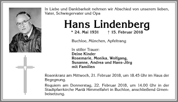 Traueranzeige von Hans Lindenberg von Allgäuer Zeitung, Kaufbeuren/Buchloe