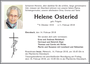 Traueranzeige von Helene Osteried von Allgäuer Zeitung, Marktoberdorf