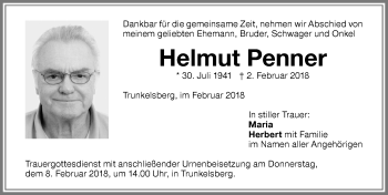 Traueranzeige von Helmut Penner von Memminger Zeitung