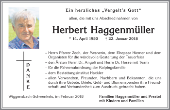 Traueranzeige von Herbert Haggenmüller von Allgäuer Zeitung,Kempten