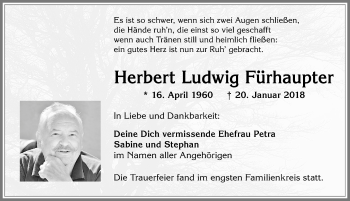 Traueranzeige von Herbert Ludwig Fürhaupter von Allgäuer Zeitung, Marktoberdorf