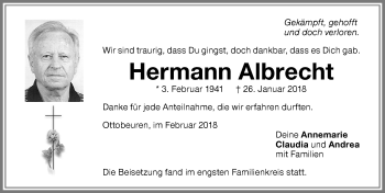 Traueranzeige von Hermann Albrecht von Memminger Zeitung