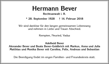Traueranzeige von Hermann Beyer von Allgäuer Zeitung,Kempten