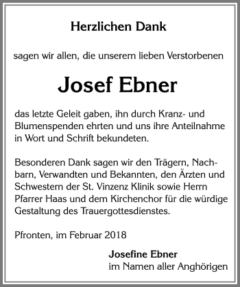 Traueranzeige von Josef Ebner von Allgäuer Zeitung, Füssen