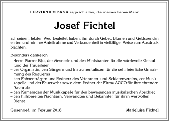 Traueranzeige von Josef Fichtel von Allgäuer Zeitung, Marktoberdorf
