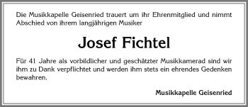 Traueranzeige von Josef Fichtel von Allgäuer Zeitung, Marktoberdorf