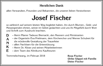 Traueranzeige von Josef Fischer von Allgäuer Zeitung, Marktoberdorf