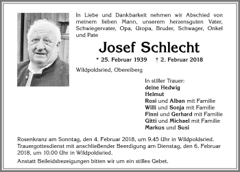 Traueranzeige von Josef Schlecht von Allgäuer Zeitung