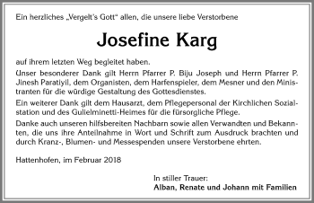 Traueranzeige von Josefine Karg von Allgäuer Zeitung, Marktoberdorf
