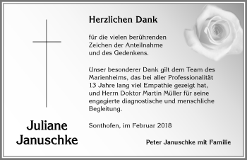 Traueranzeige von Juliane Januschke von Allgäuer Zeitung,Kempten