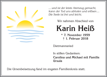 Traueranzeige von Karin Heiß von Allgäuer Zeitung,Kempten