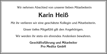 Traueranzeige von Karin Heiß von Allgäuer Zeitung, Füssen