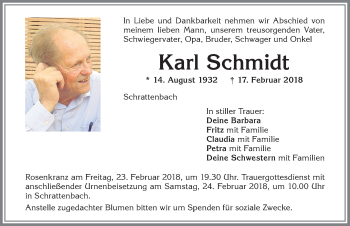 Traueranzeige von Karl Schmidt von Allgäuer Zeitung
