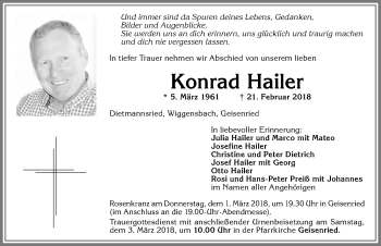 Traueranzeige von Konrad Hailer von Allgäuer Zeitung,Kempten