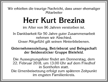 Traueranzeige von Kurt Brezina von Allgäuer Zeitung, Gesamtausgabe
