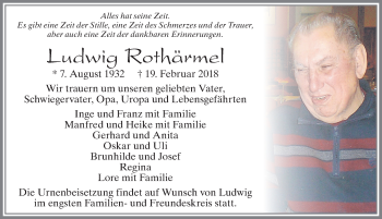 Traueranzeige von Ludwig Rothärmel von Allgäuer Zeitung, Marktoberdorf