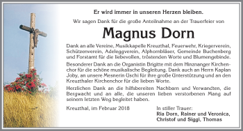 Traueranzeige von Magnus Dorn von Allgäuer Zeitung,Kempten