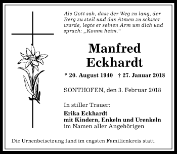 Traueranzeige von Manfred Eckhardt von Allgäuer Anzeigeblatt