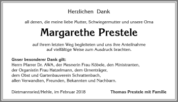 Traueranzeige von Margarethe Prestele von Allgäuer Zeitung,Kempten