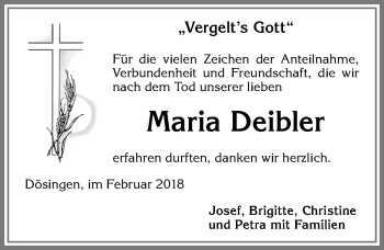 Traueranzeige von Maria Deibler von Allgäuer Zeitung, Kaufbeuren/Buchloe