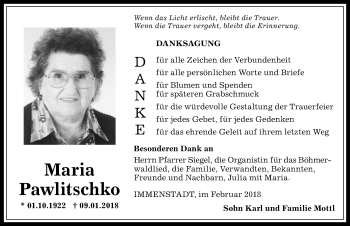 Traueranzeige von Maria Pawlitschko von Allgäuer Anzeigeblatt