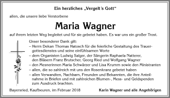 Traueranzeige von Maria Wagner von Allgäuer Zeitung