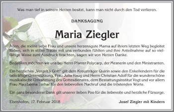 Traueranzeige von Maria Ziegler von Allgäuer Zeitung