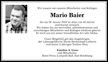 Traueranzeige von Mario Baier von Allgäuer Anzeigeblatt
