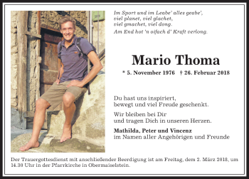 Traueranzeige von Mario Thoma von Allgäuer Anzeigeblatt