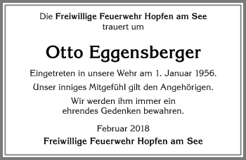Traueranzeige von Otto Eggensberger von Allgäuer Zeitung, Füssen