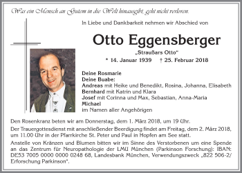 Traueranzeige von Otto Eggensberger von Allgäuer Zeitung, Füssen