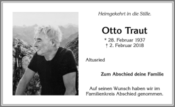 Traueranzeige von Otto Traut von Allgäuer Zeitung,Kempten